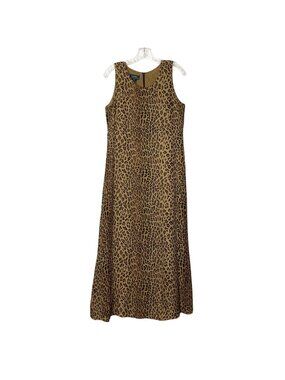 Vtg Y2k Lauren Ralph Lauren Leopard Print Silk Maxi Dress Sz 8 Sleeveless Lined